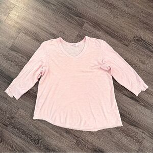 Wilt Asymmetrical Hem Top Women Small V Neck 3/4 Sleeve Pullover Tee Pink Cotton
